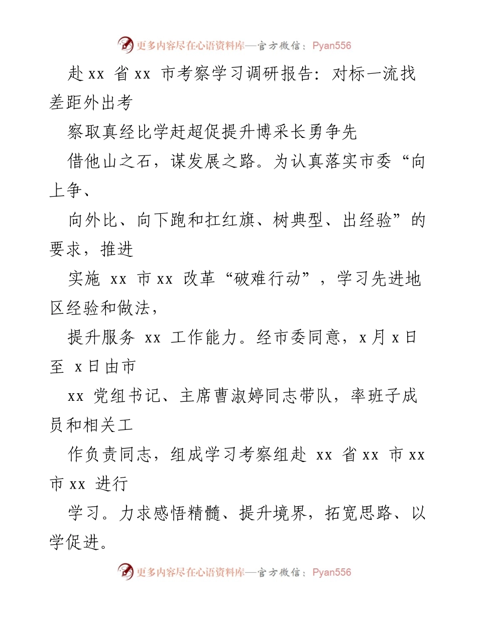 [调研报告] 学习考察 - 借鉴先进经验，推动xx市xx工作提升.docx_第1页