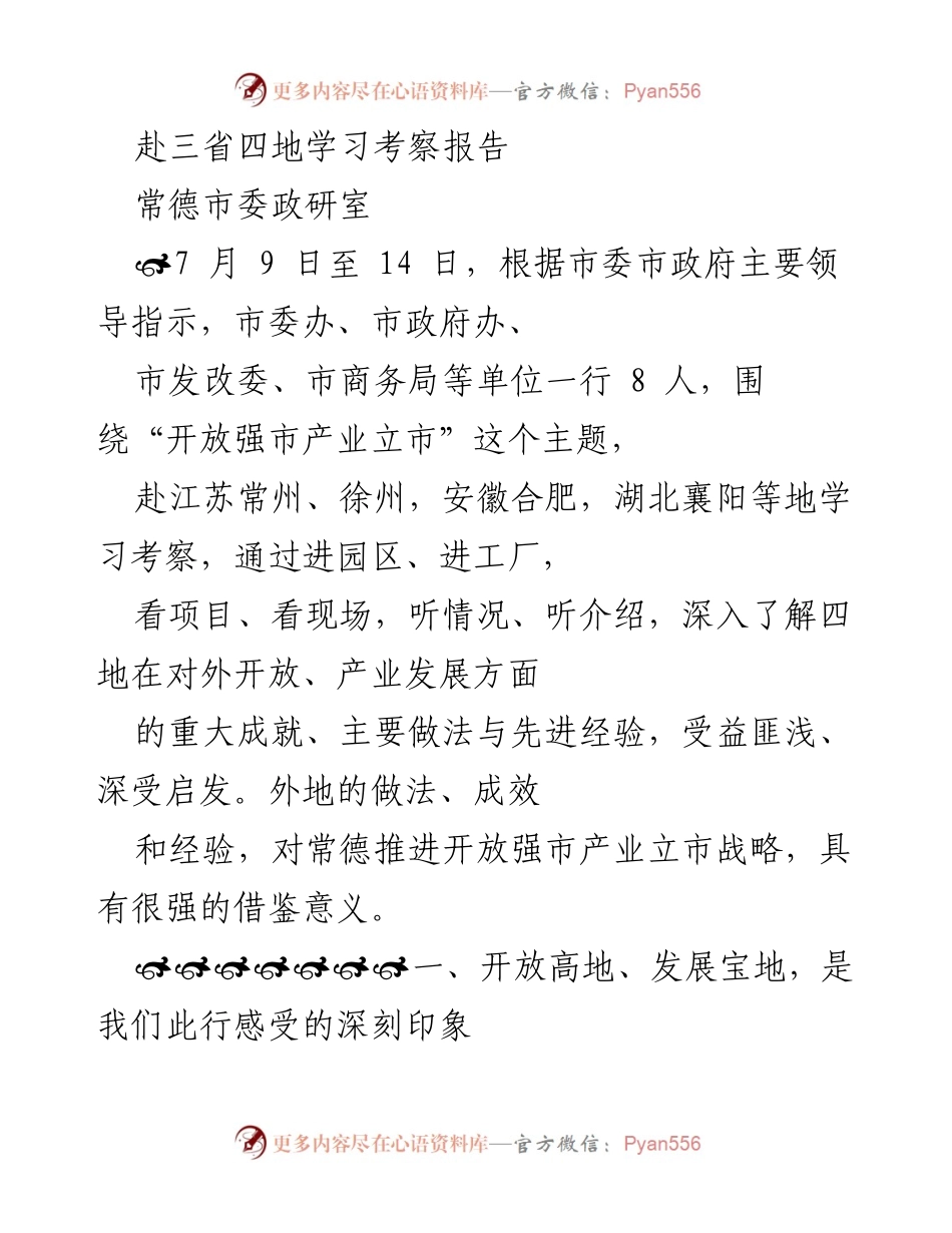 [调研报告] 学习考察 - 四地开放与产业发展考察总结报告.docx_第1页