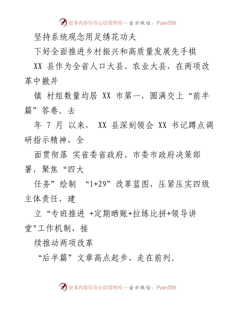 [调研报告] 乡村振兴 - 坚持系统观念，推动乡村振兴与高质量发展新局面.docx_第1页
