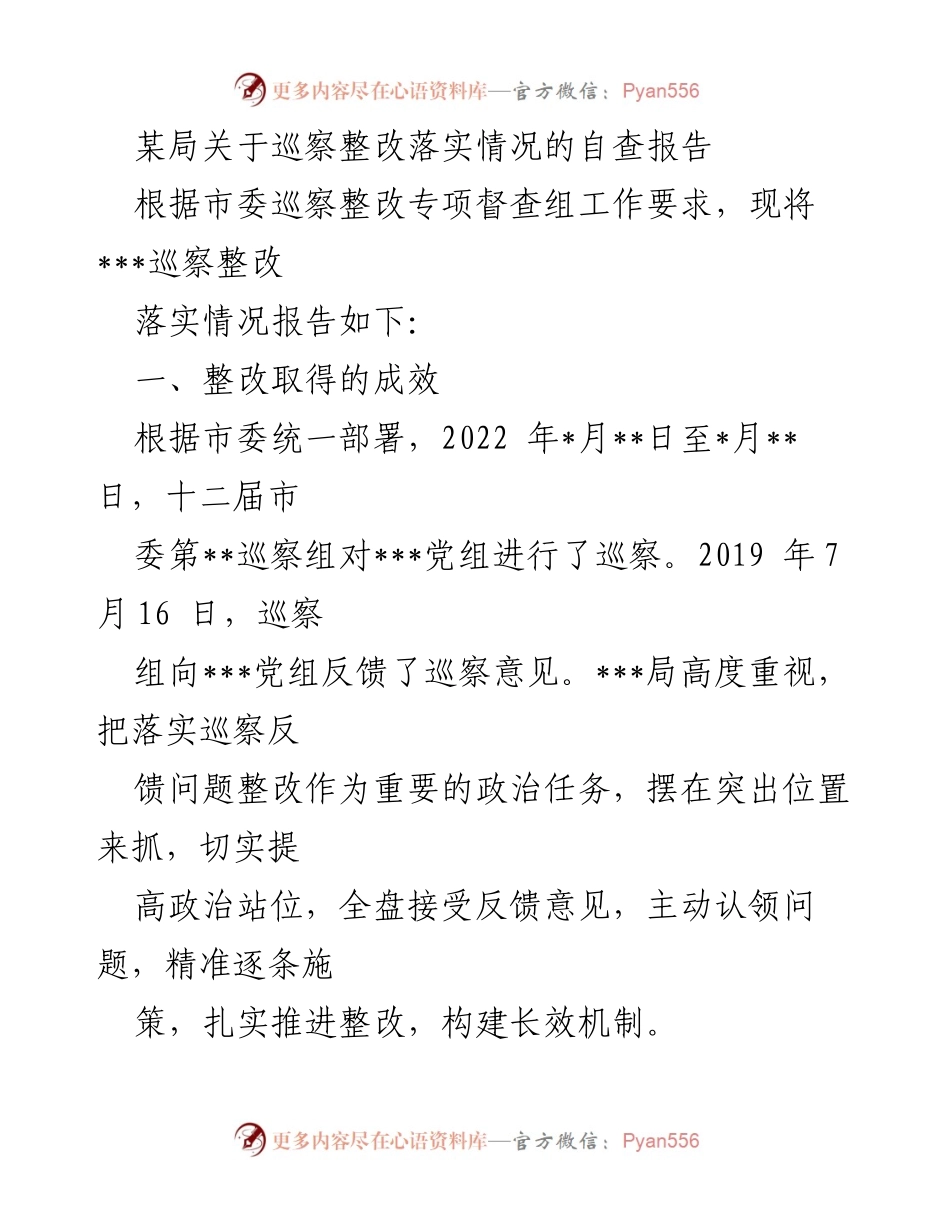 [自查报告] 巡察整改 - 巡察整改落实情况自查报告.docx_第1页