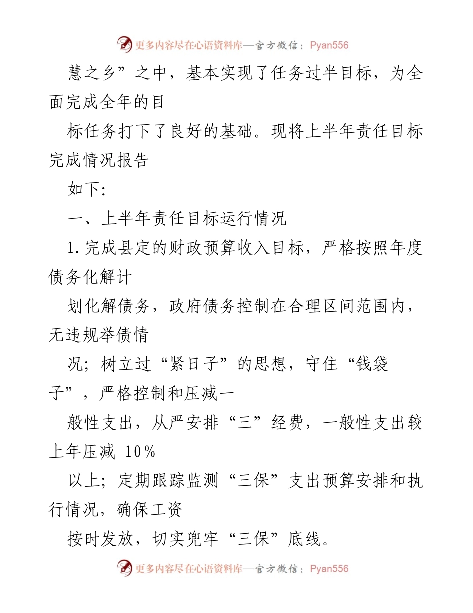 [自查报告] 责任目标完成情况 - XXX 镇2021年上半年责任目标完成情况自查报告.docx_第2页