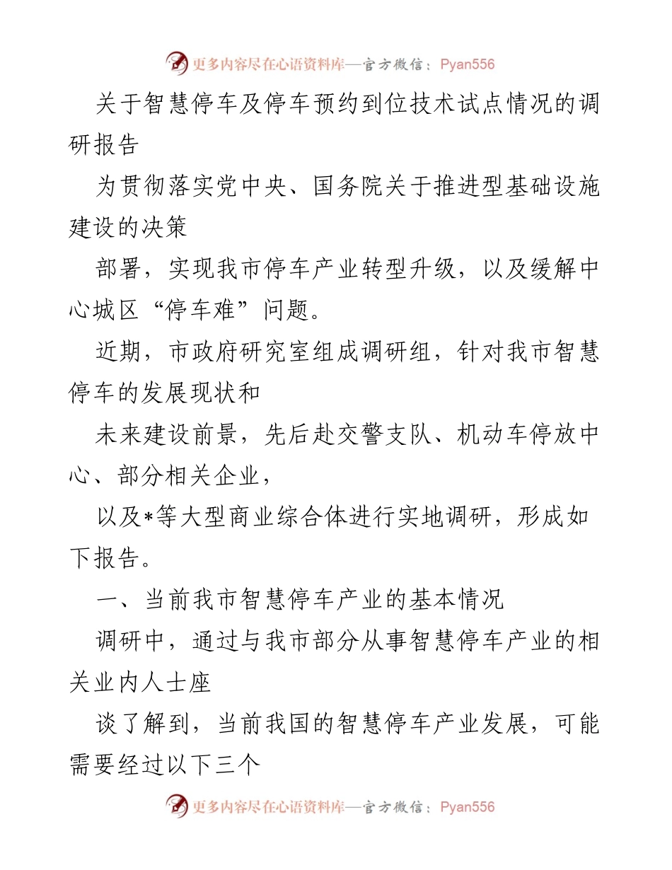 [调研报告] 市政府调研 - 智慧停车产业发展现状与技术试点调研报告.docx_第1页