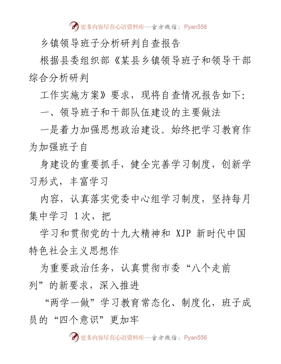 [调研报告] 乡镇领导班子自查 - 乡镇领导班子建设与反腐能力提升自查报告.docx_第1页