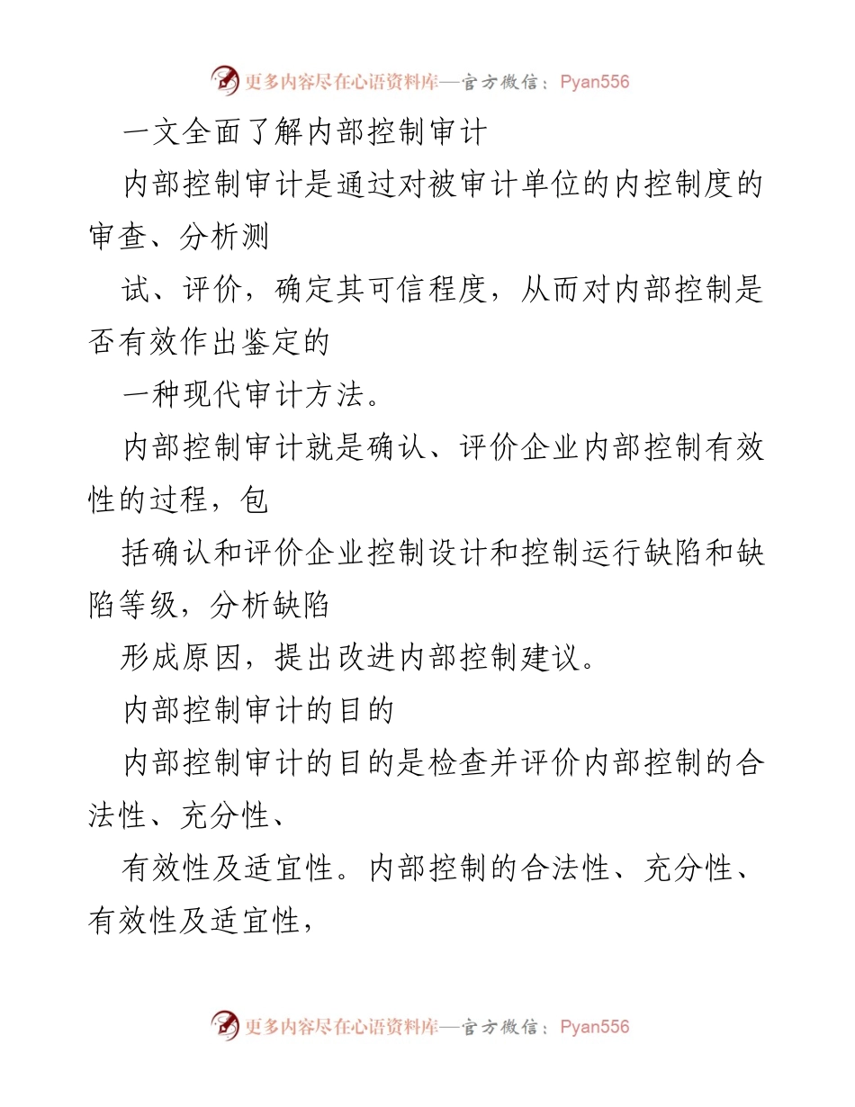 [调研报告] 内部控制审计 - 全面解析内部控制审计的目的与要素.docx_第1页