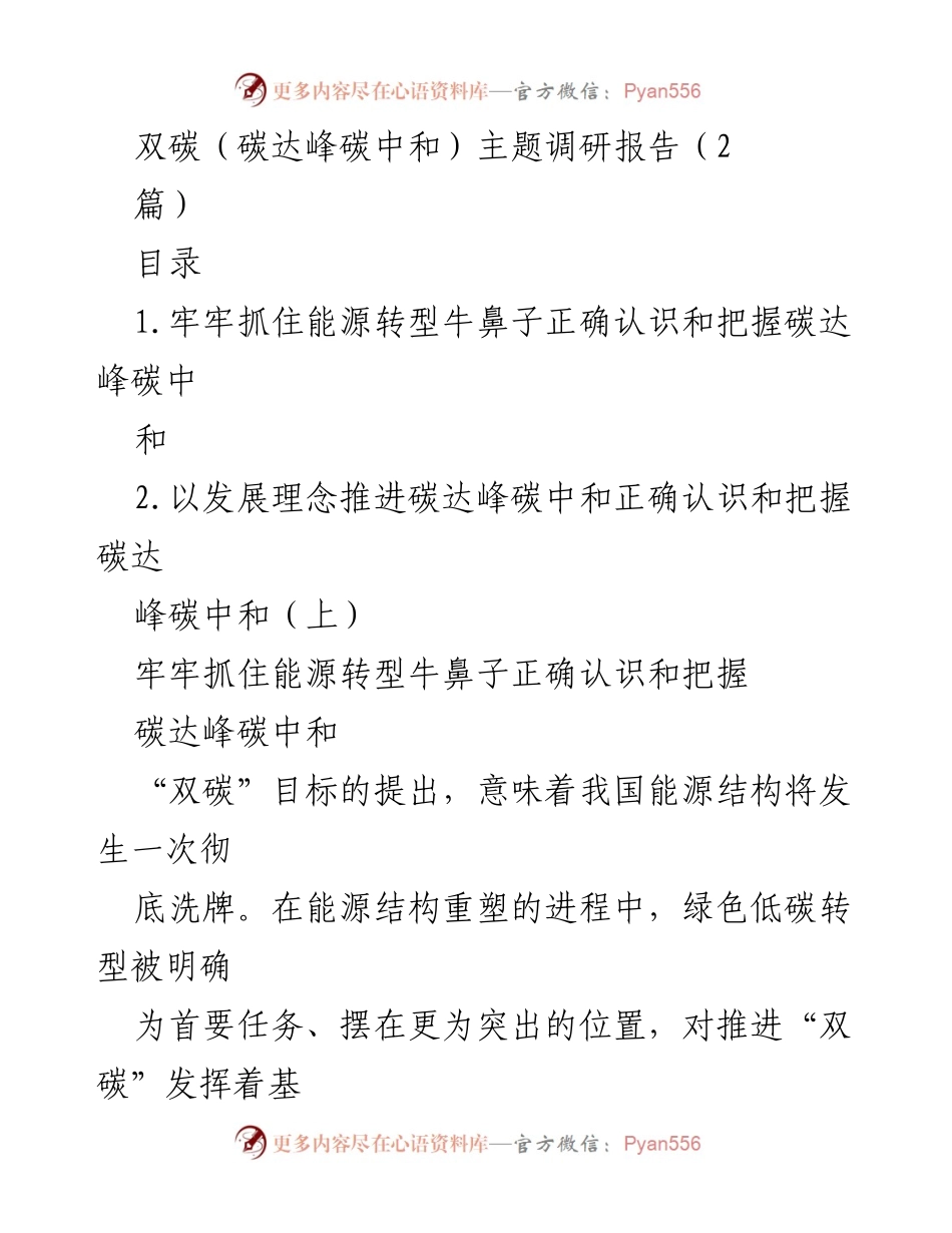 [调研报告] 双碳主题 - 能源转型与碳达峰碳中和的路径探讨.docx_第1页