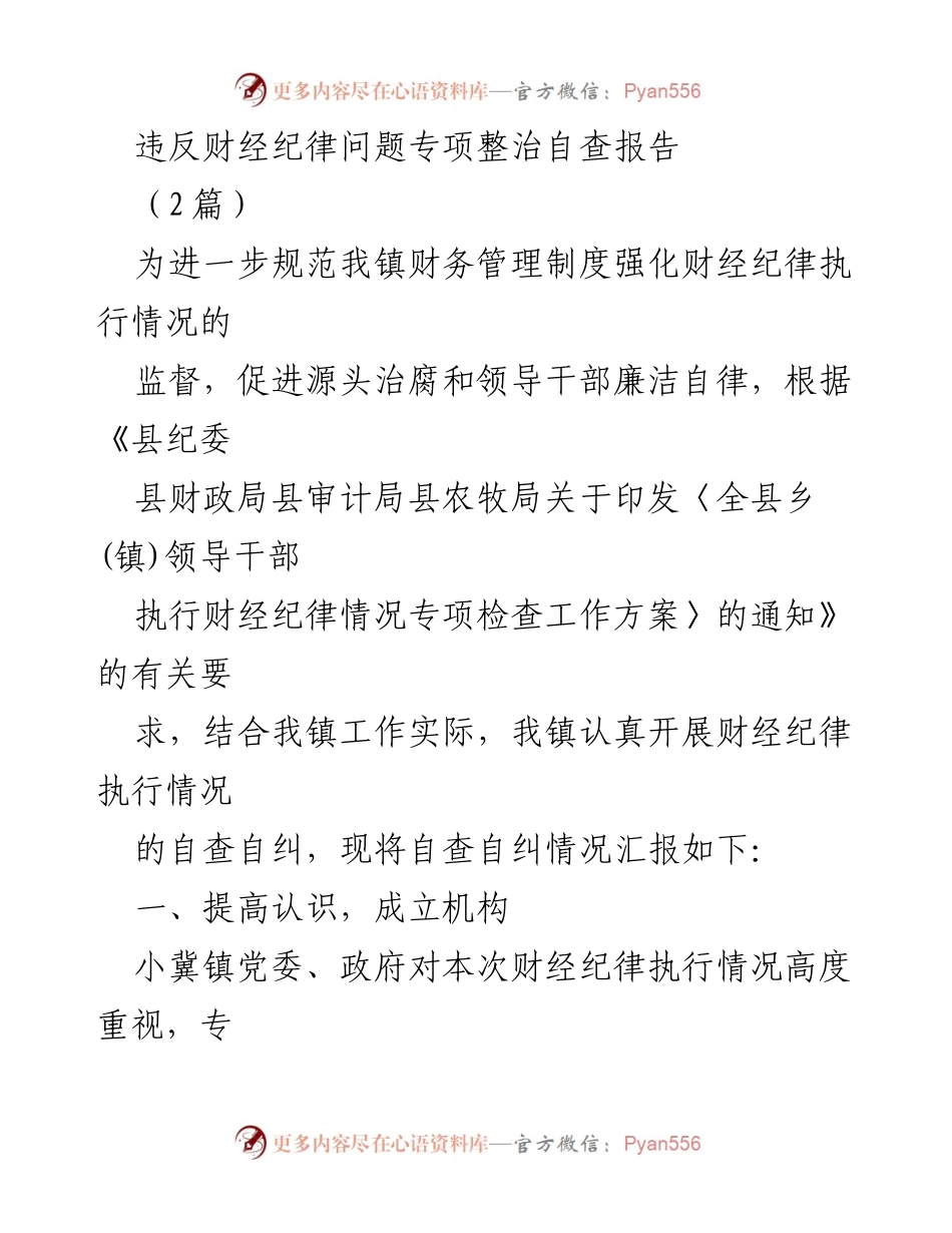 [自查报告] 财务管理 - 违反财经纪律问题专项整治自查报告.docx_第1页