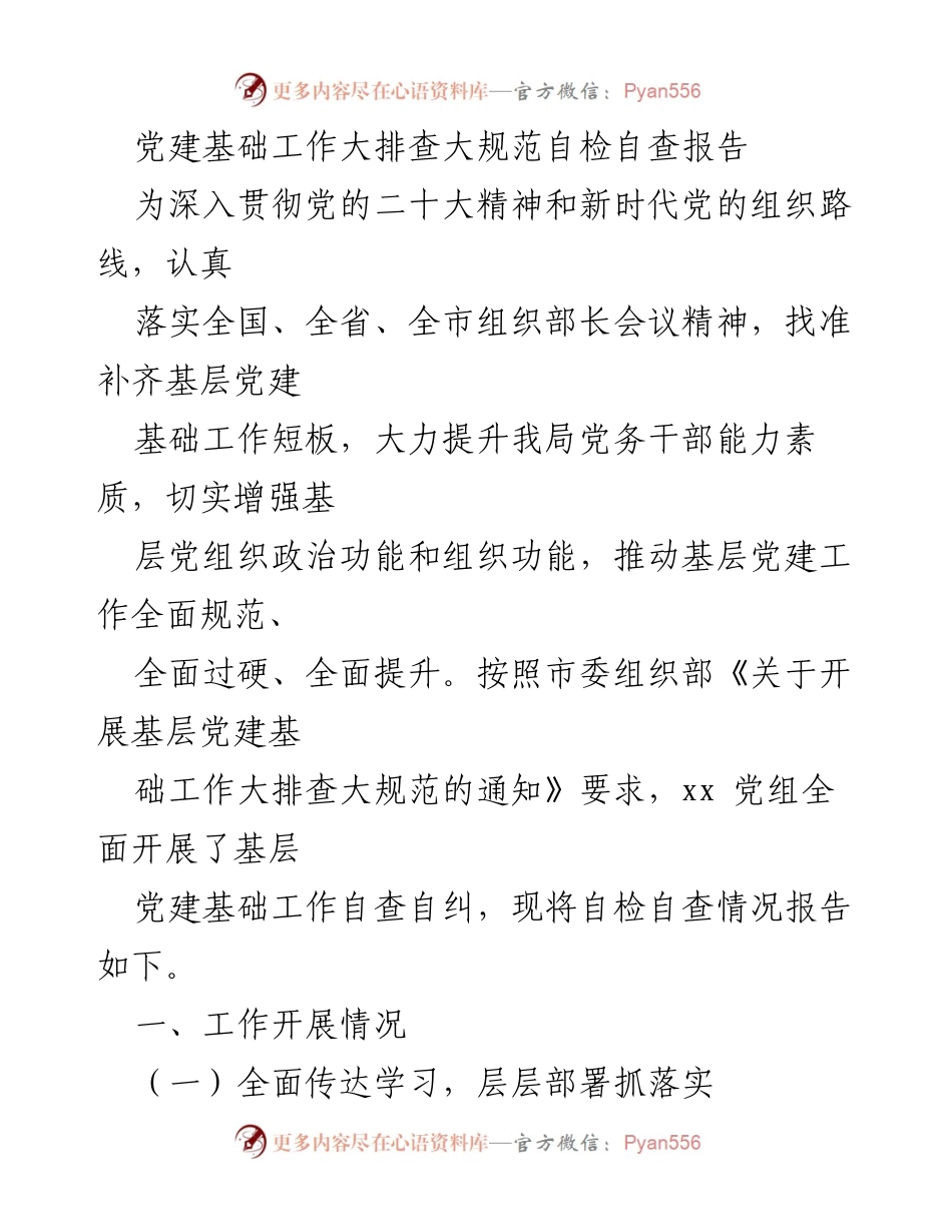[自检自查报告] 党建工作 - 基层党建基础工作大排查自检自查报告.docx_第1页
