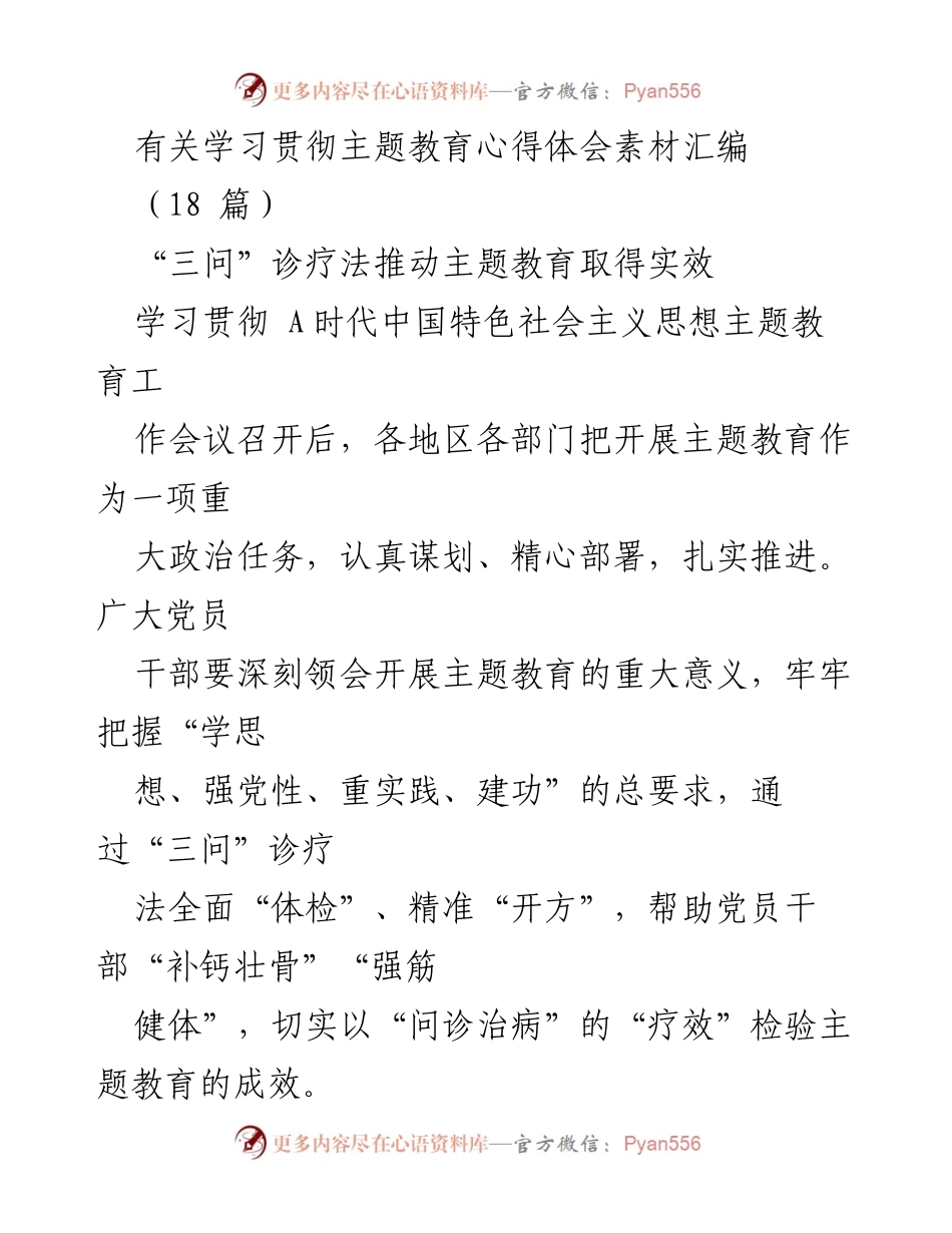 [调研报告] 主题教育工作 - 主题教育心得体会与“三问”诊疗法的实践探索.docx_第1页