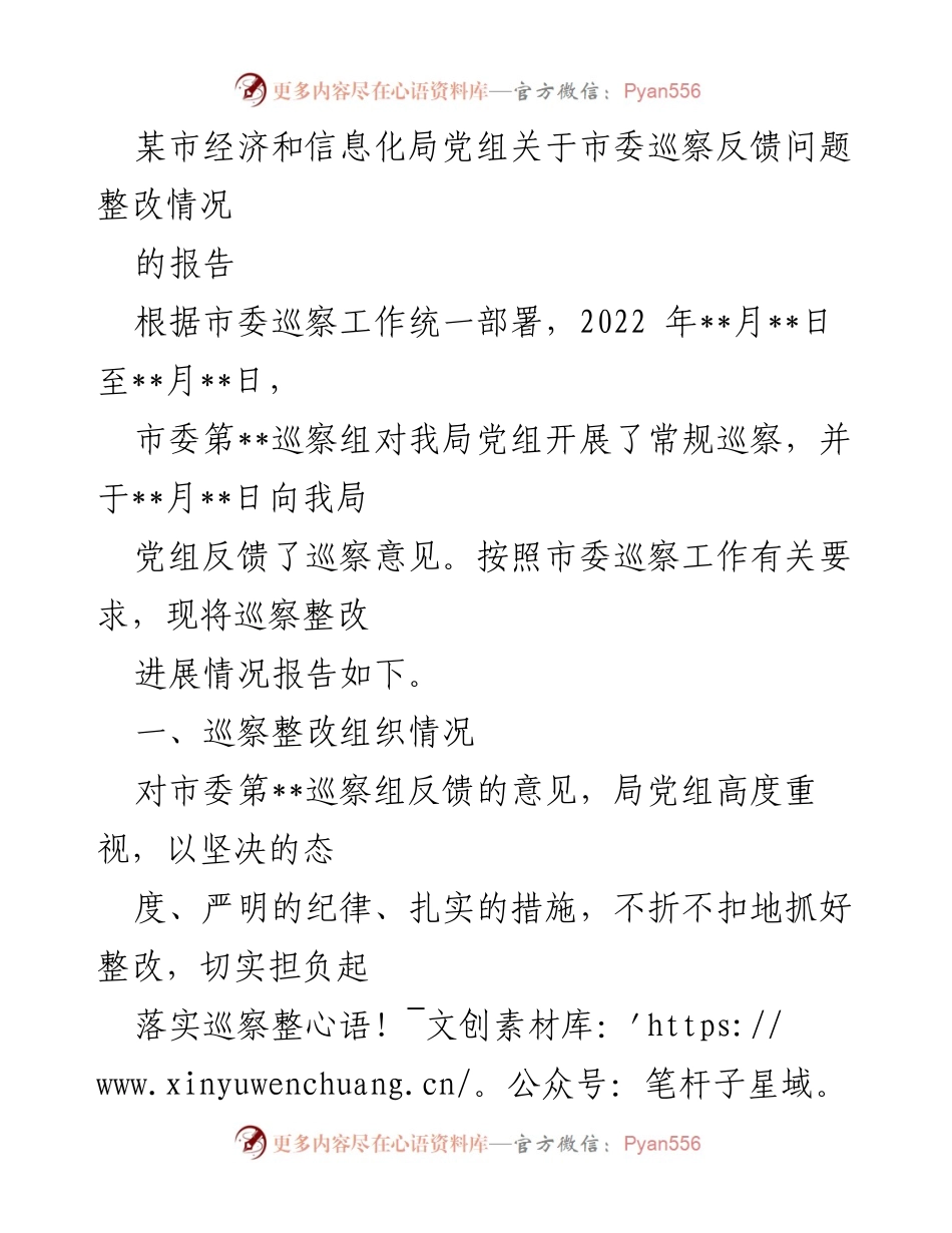 [调研报告] 巡察整改 - 某市经济和信息化局巡察整改情况报告.docx_第1页