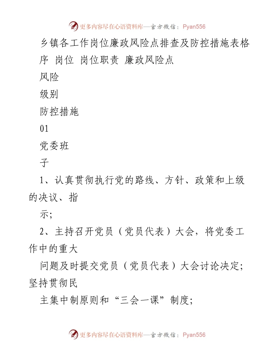 [调研报告] 乡镇廉政建设 - 乡镇各工作岗位廉政风险点及防控措施分析.docx_第1页