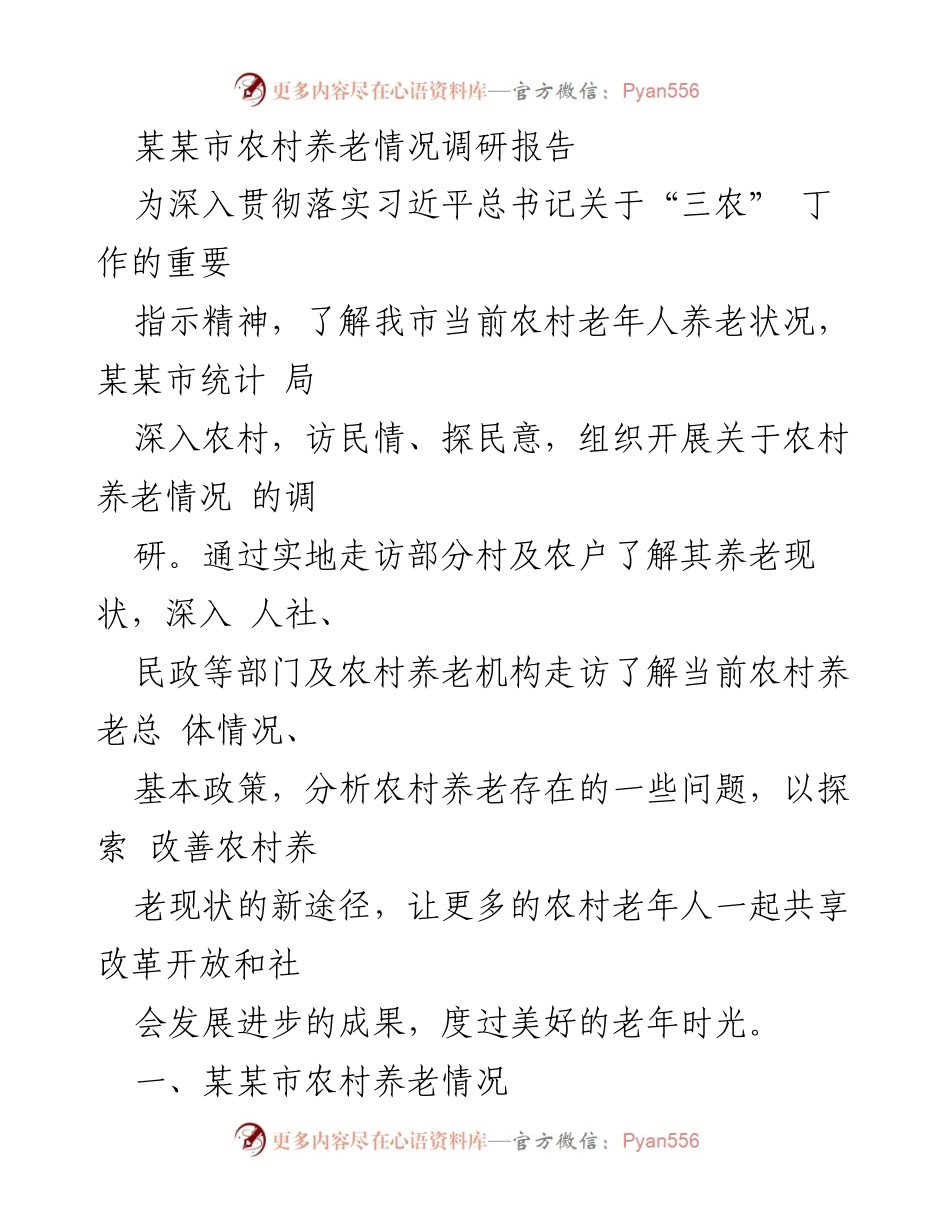 [调研报告] 农村养老 - 某某市农村养老现状及问题分析报告.docx_第1页