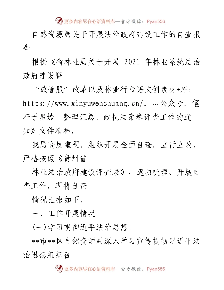 [自查报告] 自然资源局法治政府建设 - 自查情况汇报及问题分析.docx_第1页