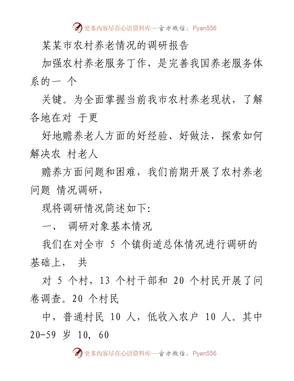 [调研报告] 农村养老服务 - 某某市农村养老服务现状及发展建议.docx_第1页