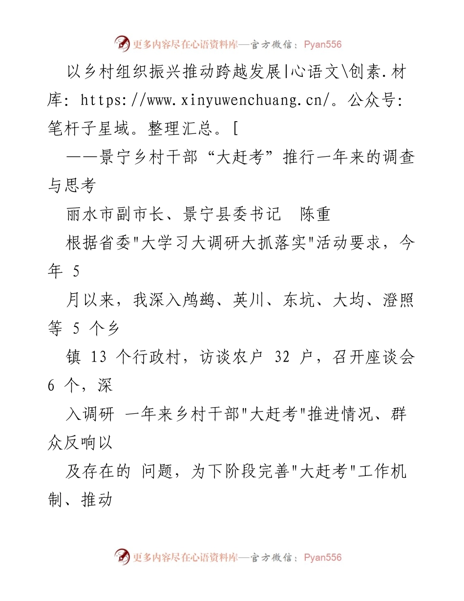 [调研报告] 乡村振兴 - 乡村干部“大赶考”一年成效调研与思考.docx_第1页