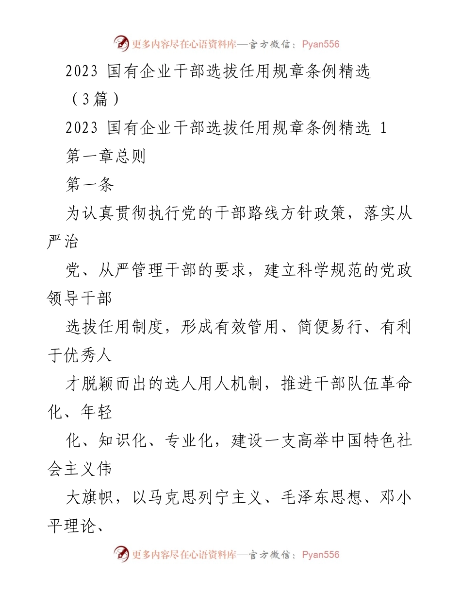 [规章] 国有企业干部选拔 - 2023 国有企业干部选拔任用规章条例解读.docx_第1页