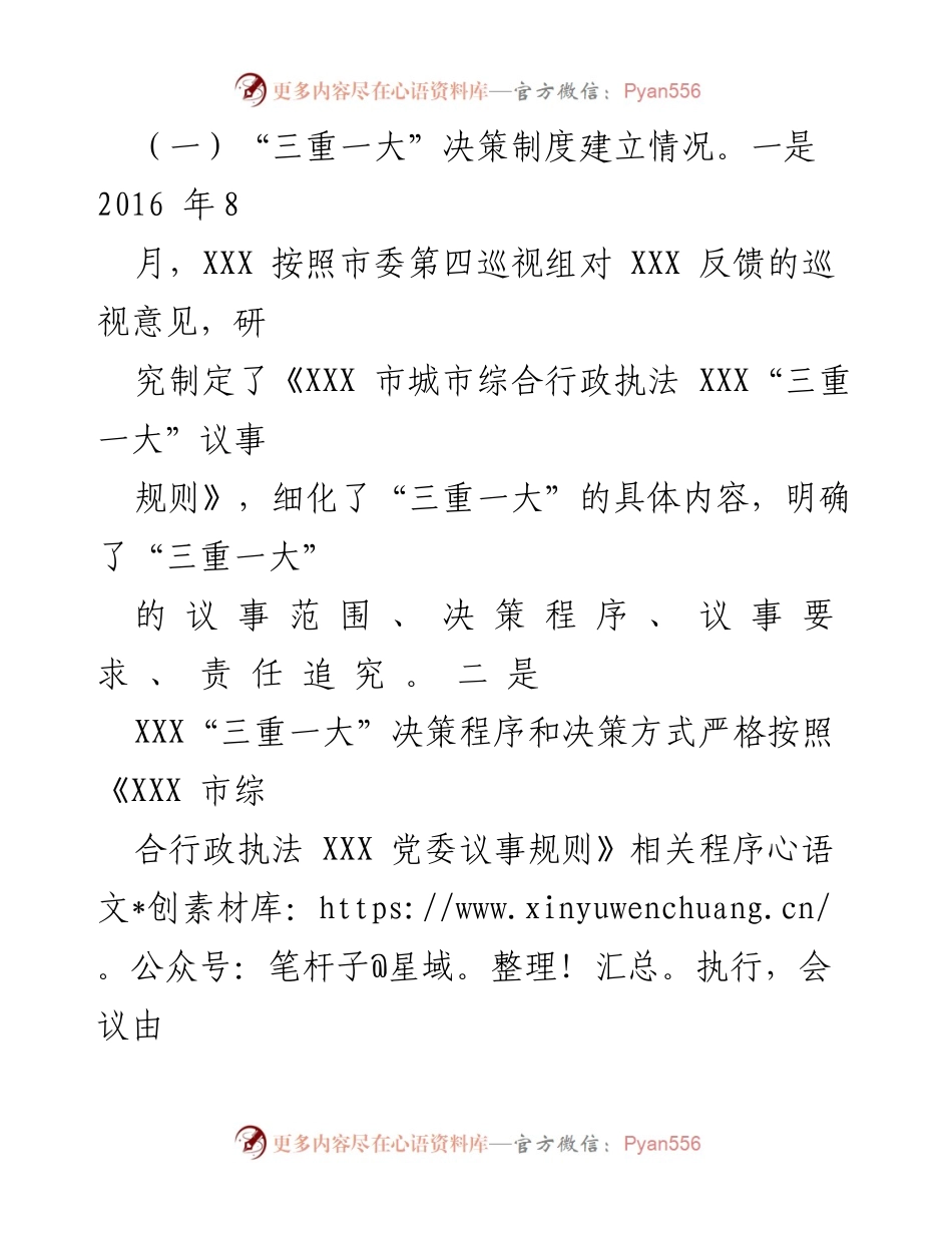 [自查报告] 行政执法 - “三重一大”决策制度执行情况自查报告.docx_第2页