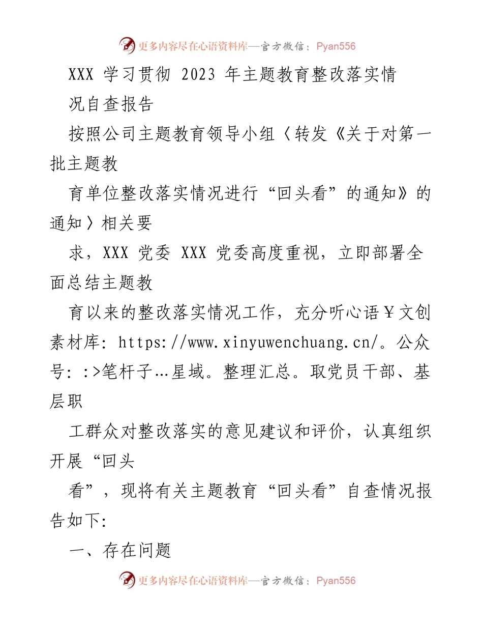 [调研报告] 主题教育整改落实 - 2023年主题教育整改落实情况自查报告.docx_第1页
