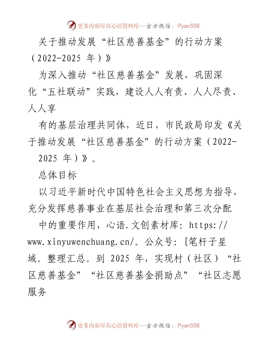 [行动方案] 社区治理 - 推动社区慈善基金发展的实施方案（2022-2025年）.docx_第1页