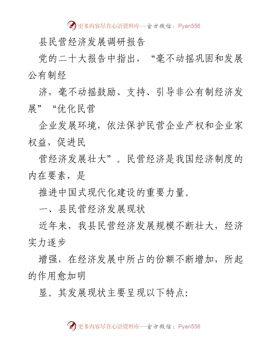 [调研报告] 县民营经济发展 - 县民营经济发展现状及其影响分析.docx_第1页