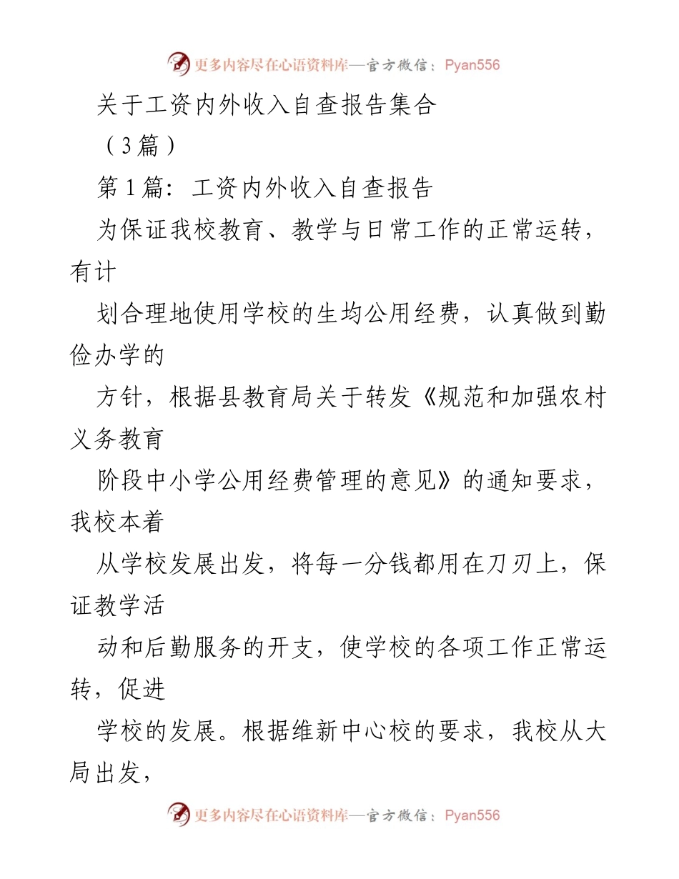 [自查报告] 教育机构 - 工资内外收入自查报告总结.docx_第1页