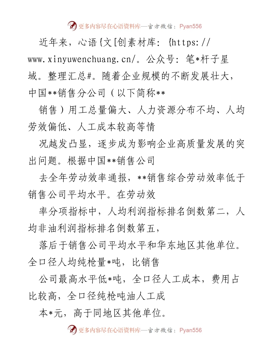 [调研报告] 企业人力资源优化 - __销售分公司人力资源配置效率提升调研报告.docx_第1页