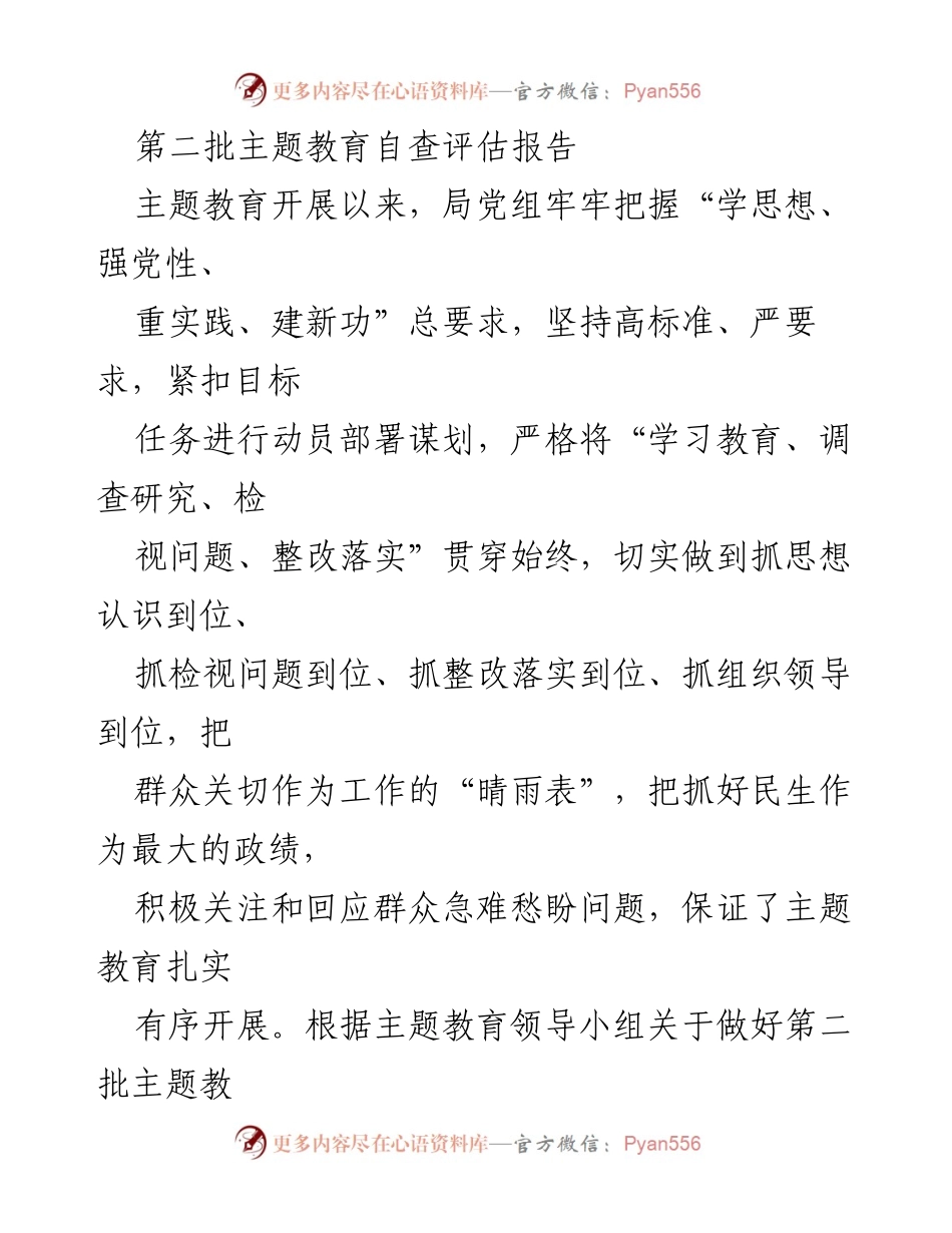[自查评估报告] 主题教育 - 第二批主题教育自查评估报告总结.docx_第1页