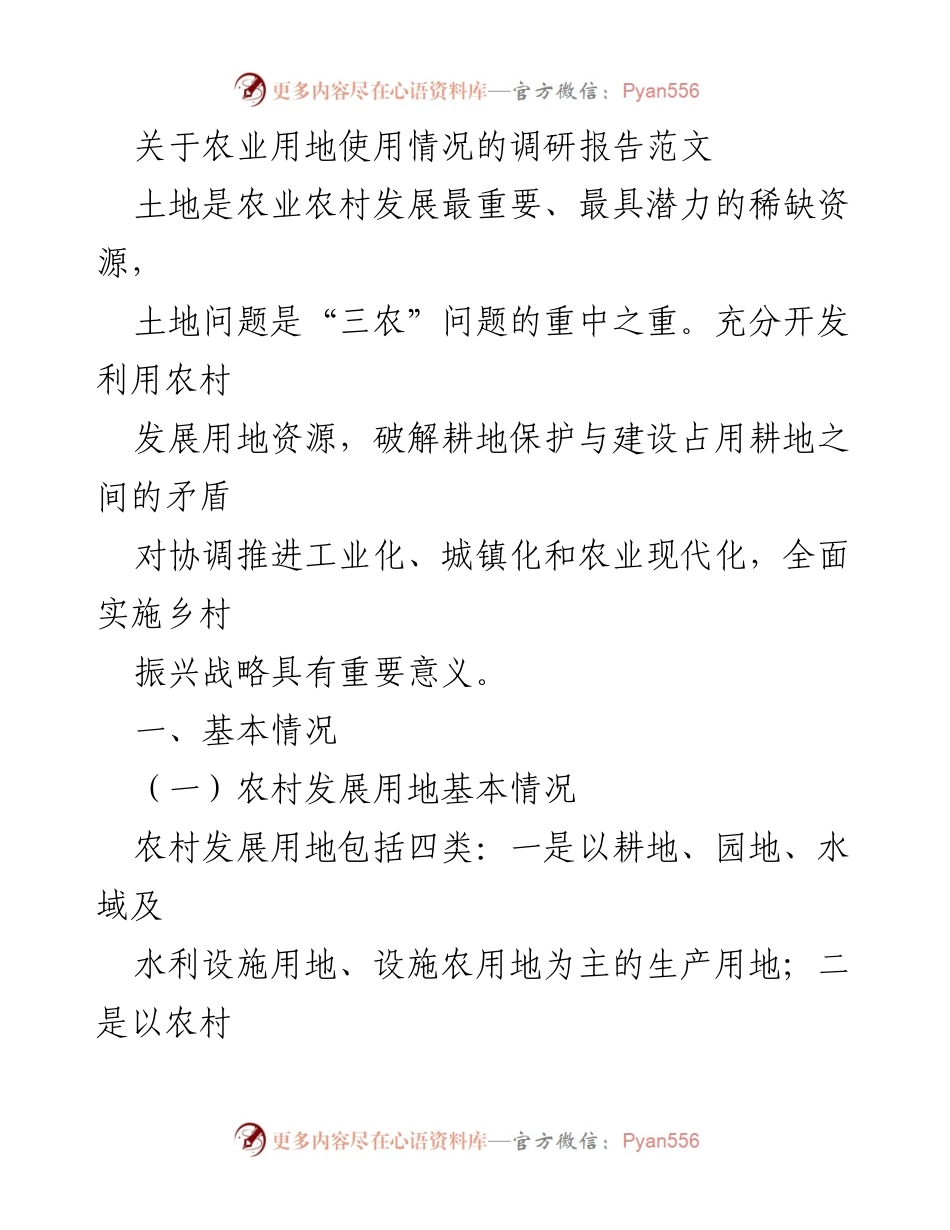 [调研报告] 农业用地使用情况 - 农村发展用地现状与耕地保护策略分析.docx_第1页