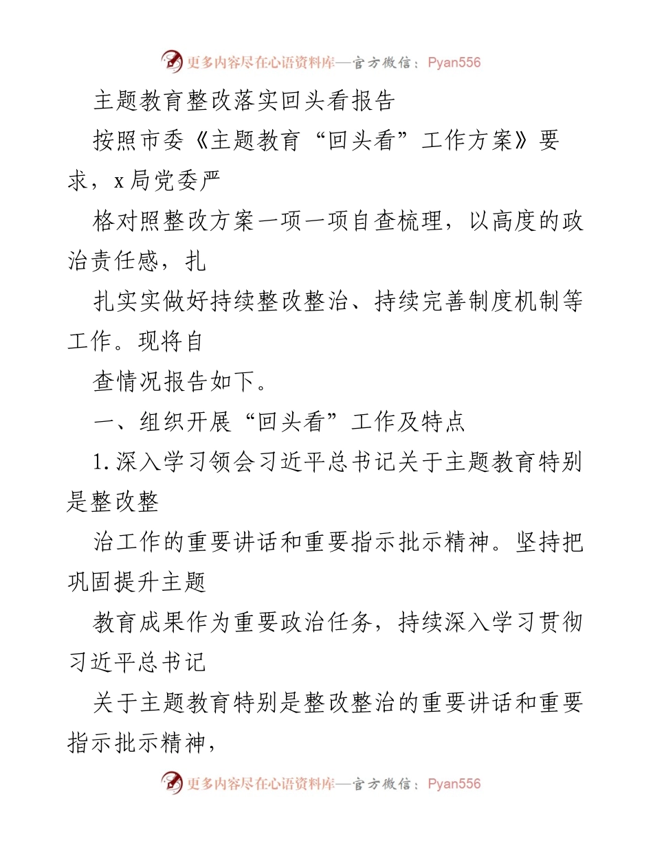 [调研报告] 主题教育整改 - 主题教育整改落实回头看工作调研报告.docx_第1页