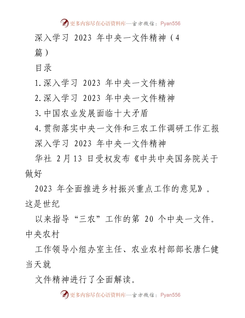 [调研报告] 学习贯彻 - 深入解读2023年中央一文件精神与农业强国建设.docx_第1页