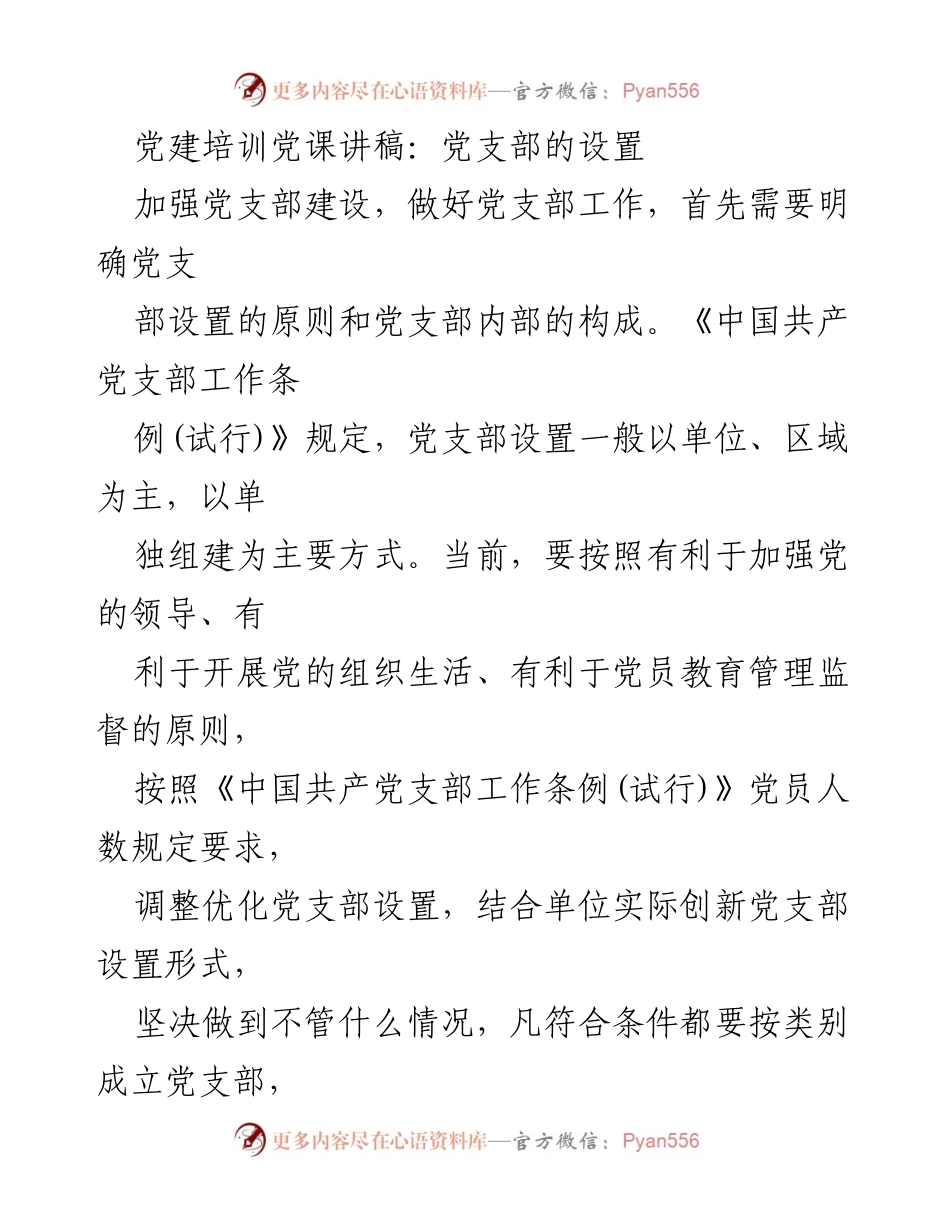[讲稿] 党建培训 - 党支部设置与建设原则解析.docx_第1页