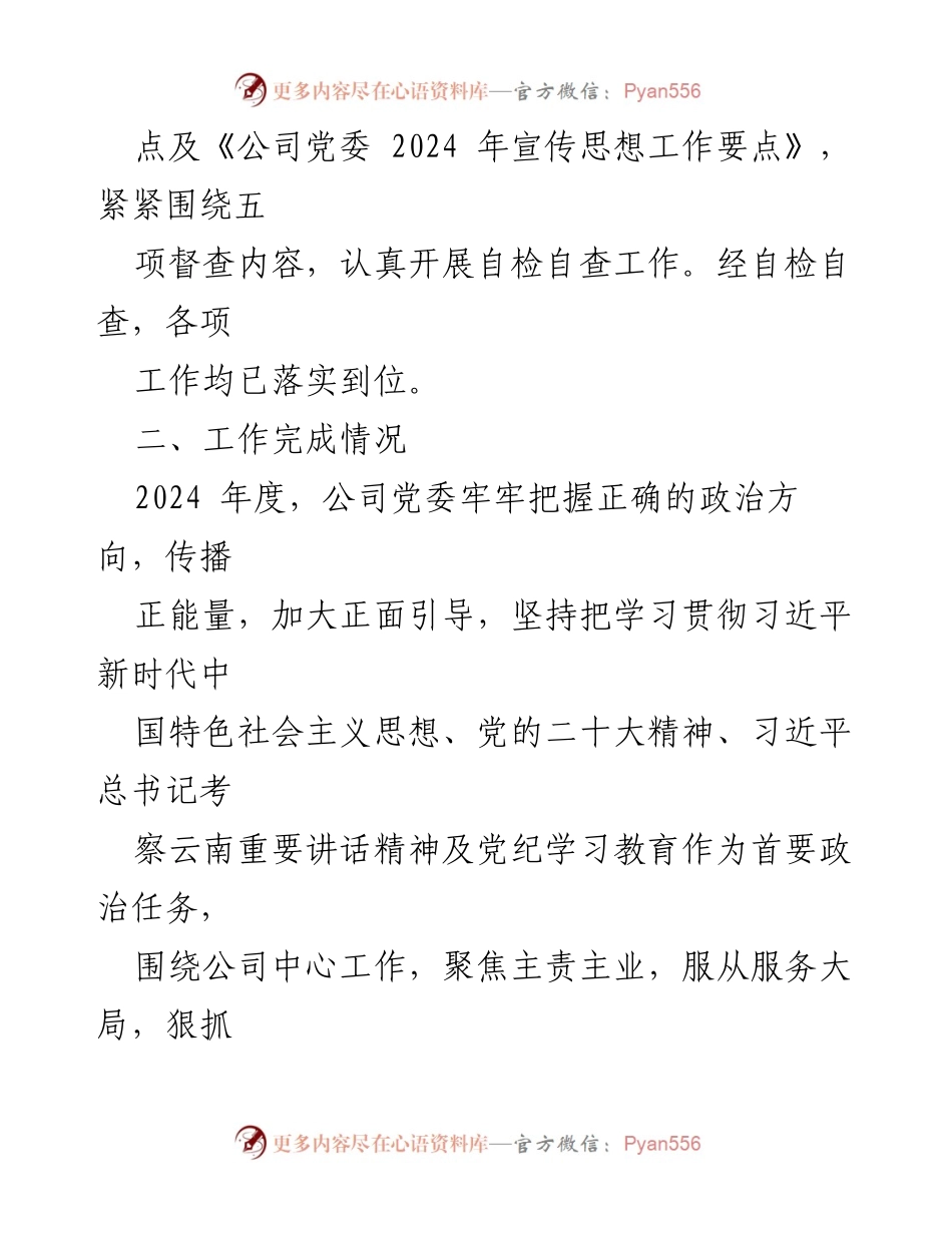 [自检自查报告] 公司年度意识形态工作 - 2024年度意识形态工作责任制自检自查报告.docx_第2页