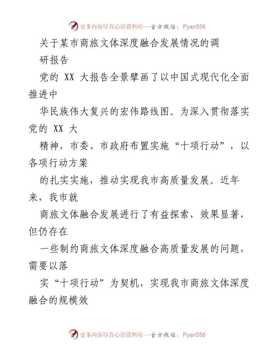 [调研报告] 商旅文体融合发展 - 某市商旅文体深度融合发展现状与挑战分析.docx_第1页