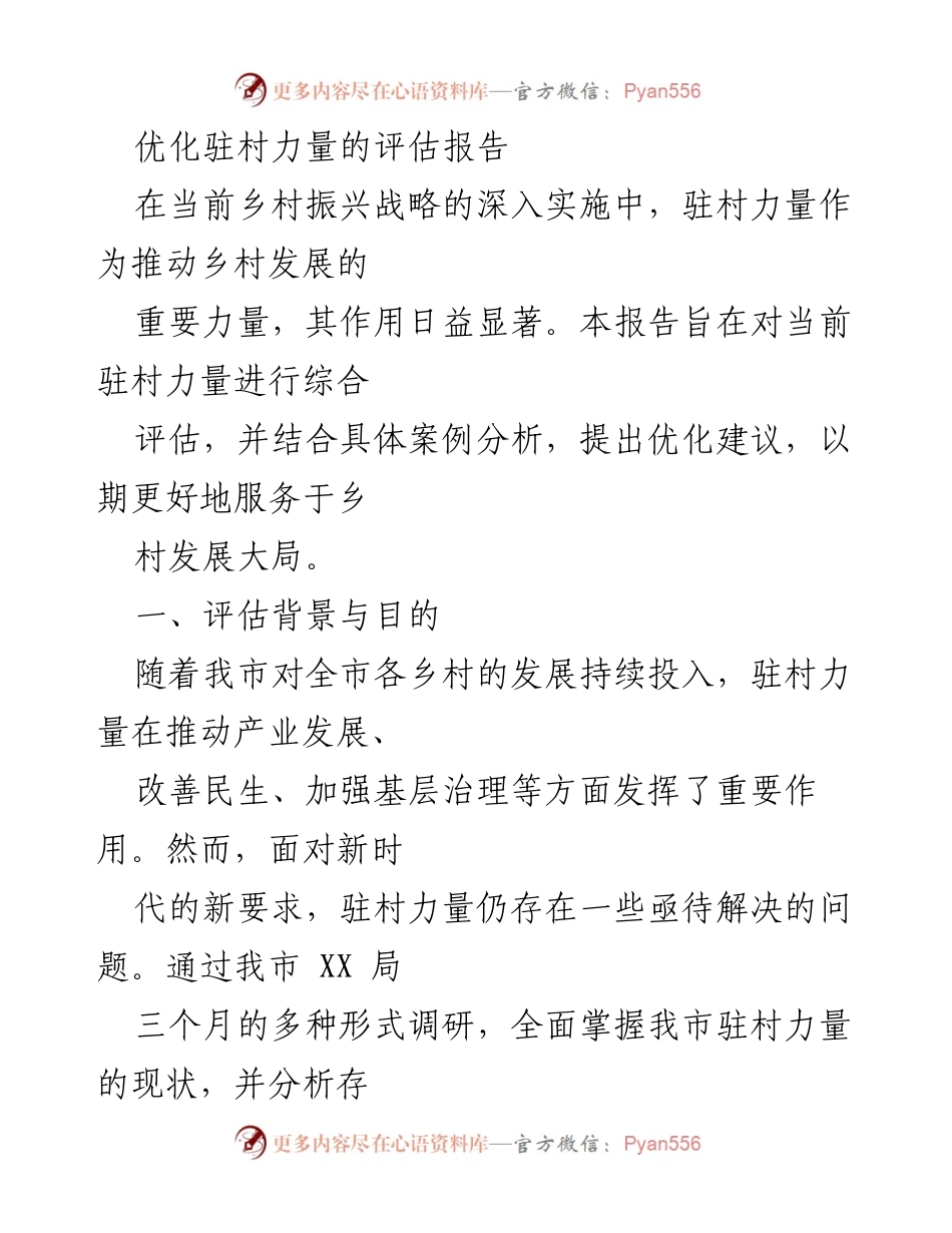 [评估报告] 驻村力量优化 - 驻村力量综合评估与优化建议报告_1.docx_第1页