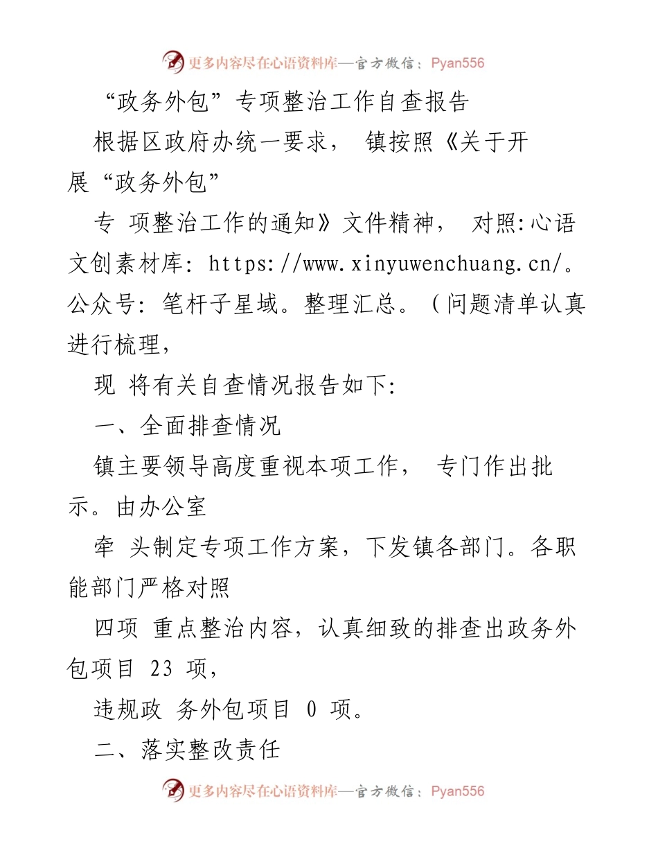 [自查报告] 政务外包专项整治 - 政务外包专项整治工作自查情况及整改计划.docx_第1页