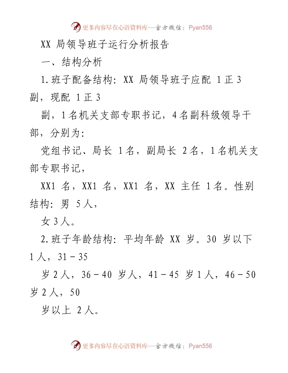 [调研报告] 领导班子运行分析 - XX局领导班子结构与运行情况分析报告_1.docx_第1页