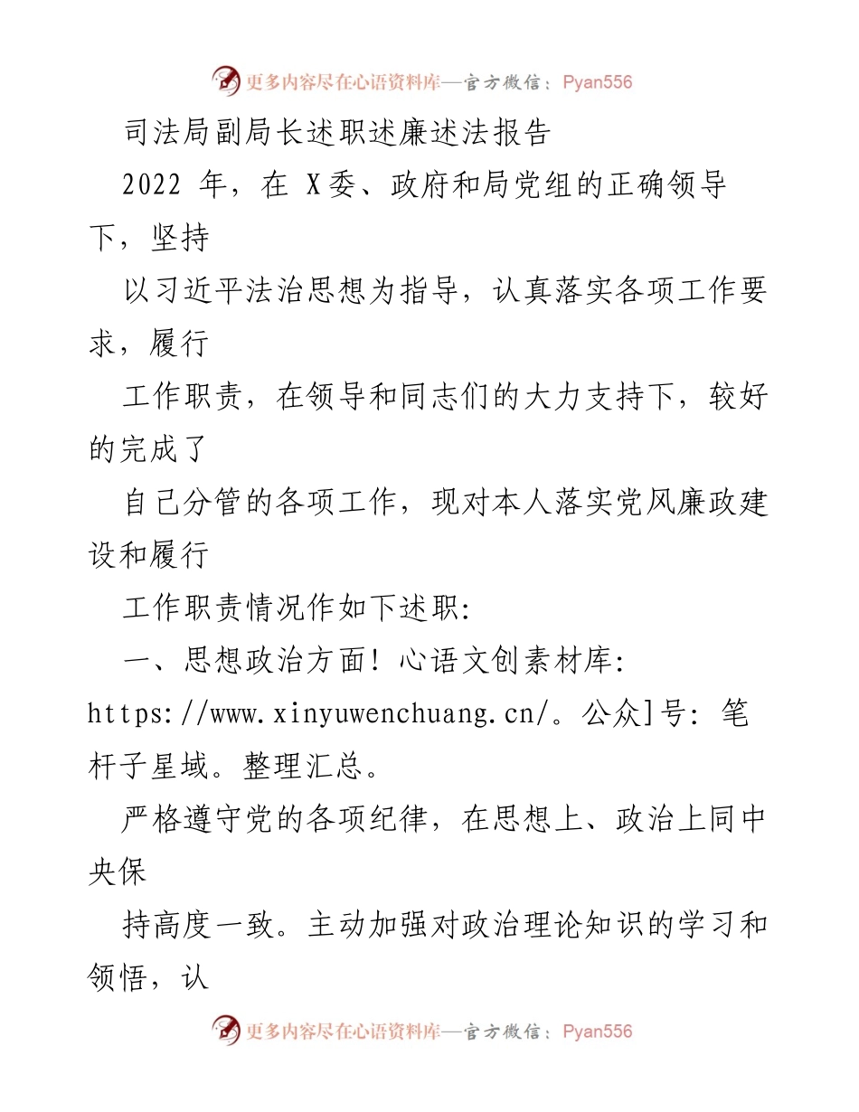 [述职报告] 司法局 - 2022年度副局长述职述廉述法报告_1.docx_第1页