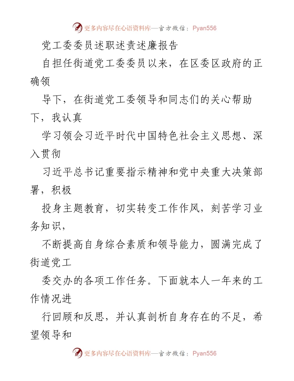 [述职报告] 党工委会议 - 党工委委员年度述职述责述廉报告.docx_第1页