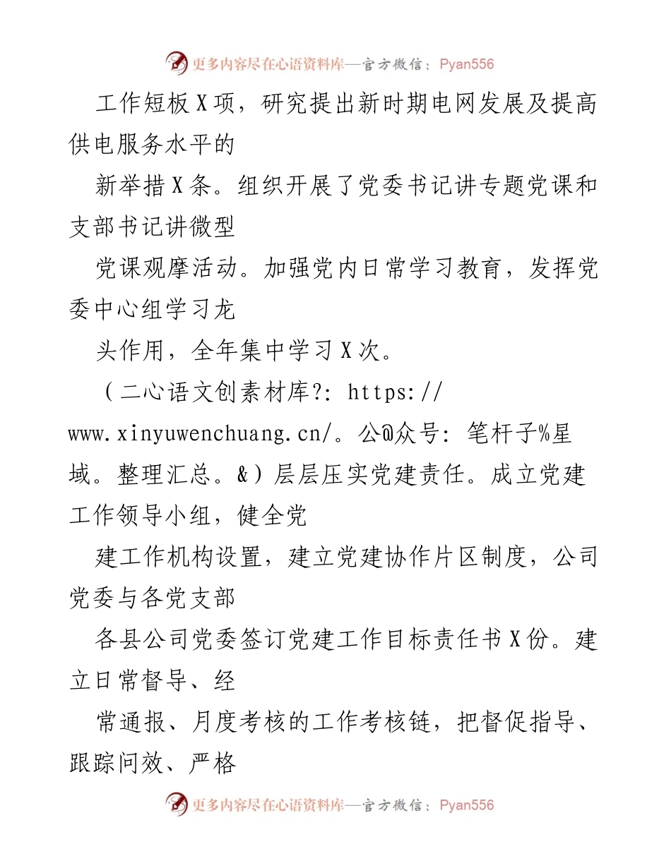 [述职报告] 党建工作 - 供电公司党支部书记党建工作述职总结.docx_第2页