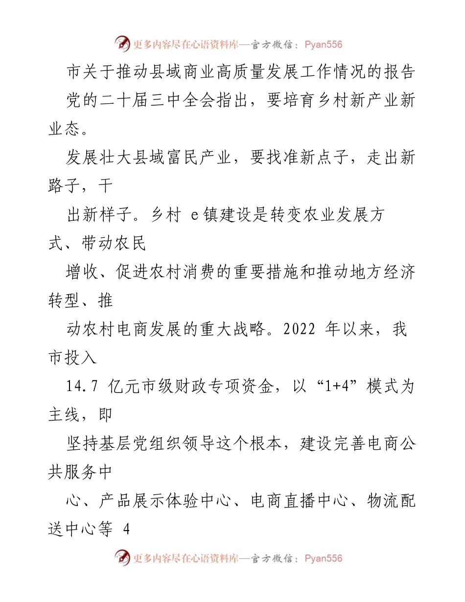 [调研报告] 推动县域商业高质量发展 - 推动乡村电商建设，助力县域商业转型升级.docx_第1页