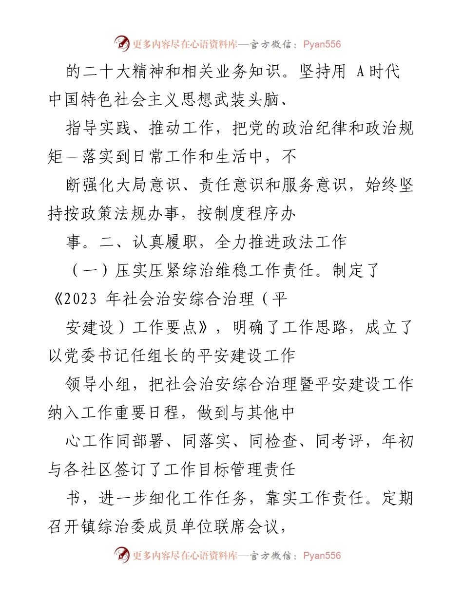 [述职报告] 乡镇政法工作 - 2023年乡镇政法委员履职情况总结.docx_第2页