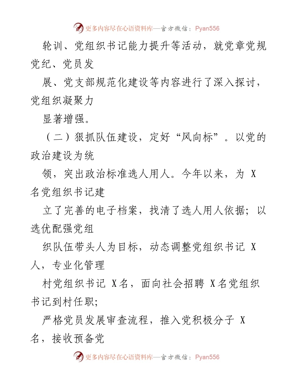 [述职报告] 党组织工作 - X党组织书记全面从严治党责任履行述职报告.docx_第2页