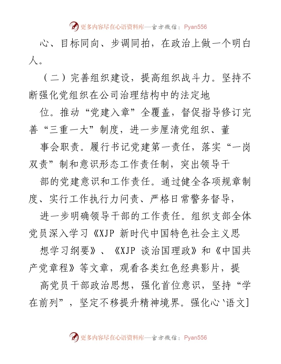 [述职报告] 公司党支部 - 202X年度党支部书记党建工作述职报告.docx_第2页
