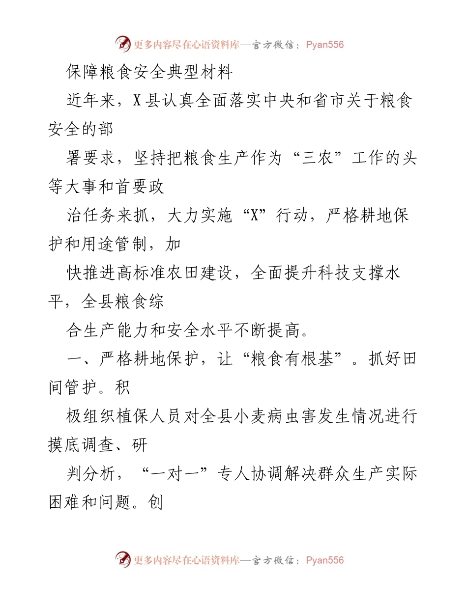 [调研报告] 粮食安全工作 - 加强粮食安全保障的措施与成效.docx_第1页