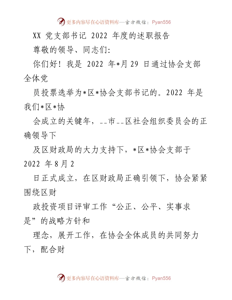 [述职报告] 党支部年度总结 - 2022年度党支部书记述职报告_1.docx_第1页