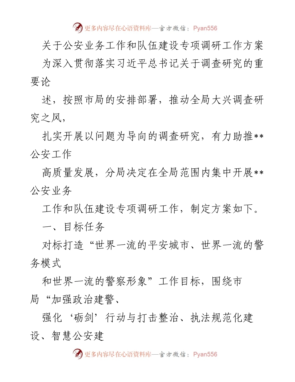[调研方案] 公安工作 - __公安业务与队伍建设专项调研工作方案.docx_第1页