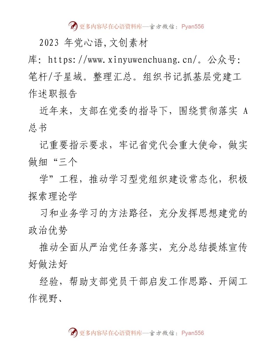 [述职报告] 党组织书记述职 - 基层党建工作述职报告总结与实践探索.docx_第1页