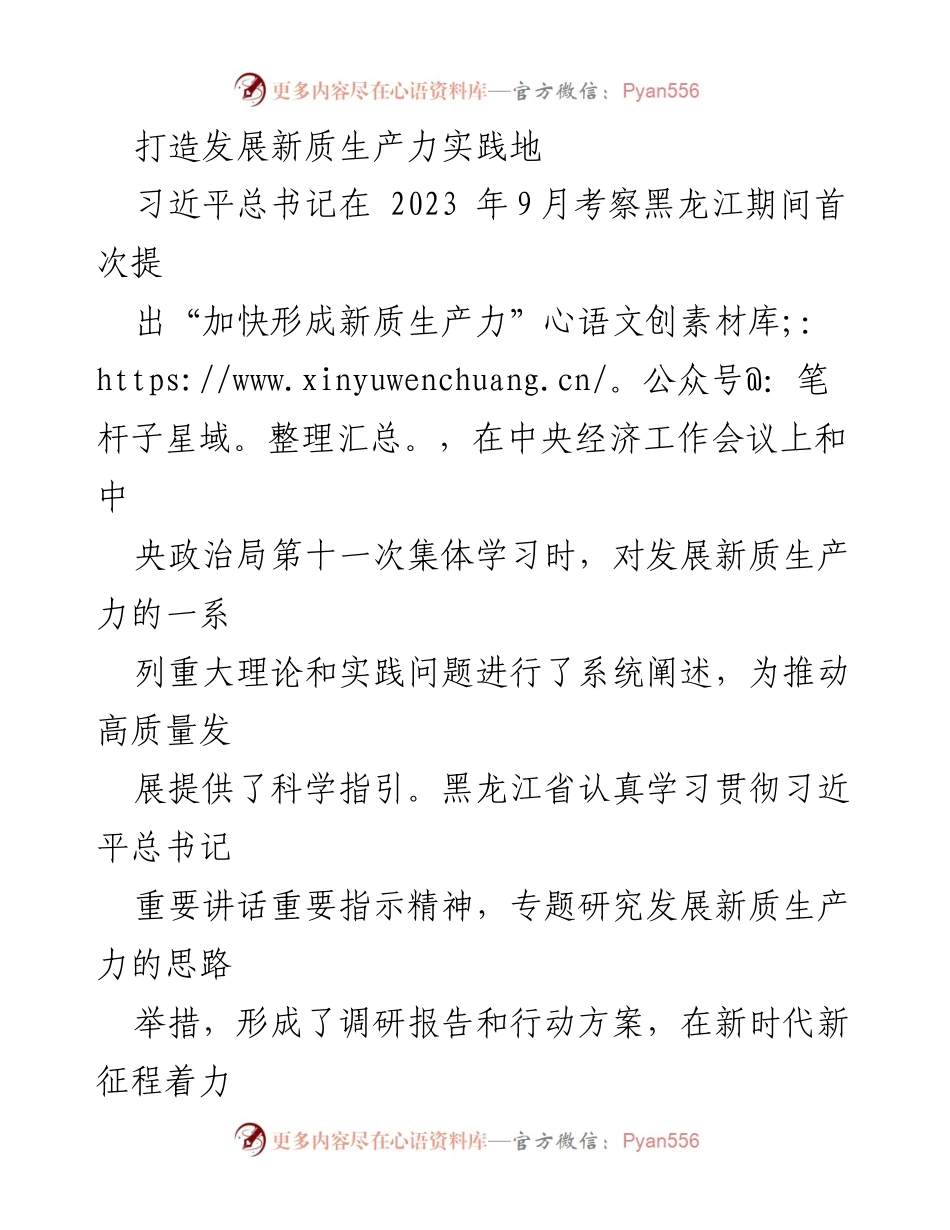 [调研报告] 黑龙江省 - 打造新质生产力实践地的理论与实践探索_1.docx_第1页