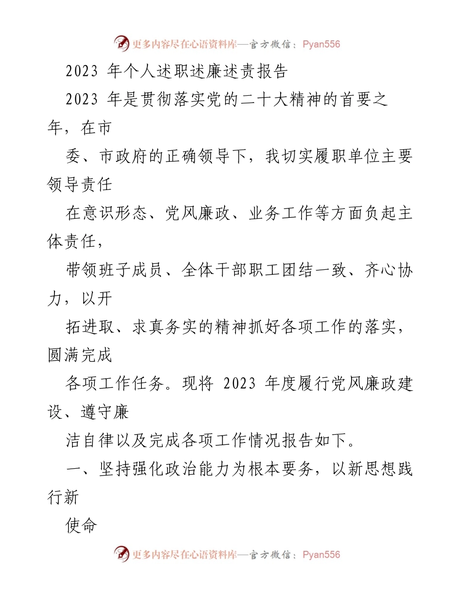 [述职报告] 个人年度总结 - 2023年度个人述职述廉述责报告_1.docx_第1页