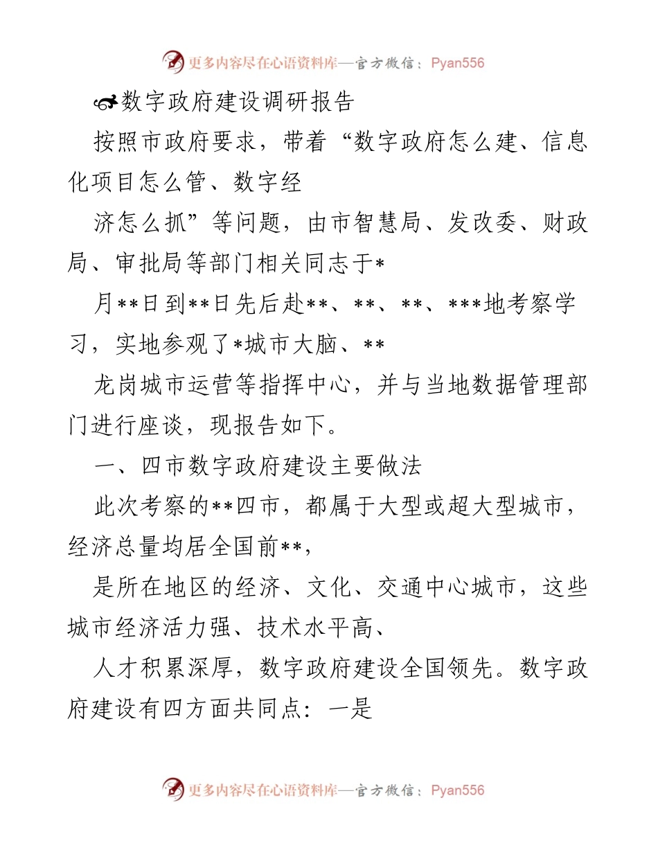 [调研报告] 数字政府建设 - 四市数字政府建设调研总结与经验分享.docx_第1页