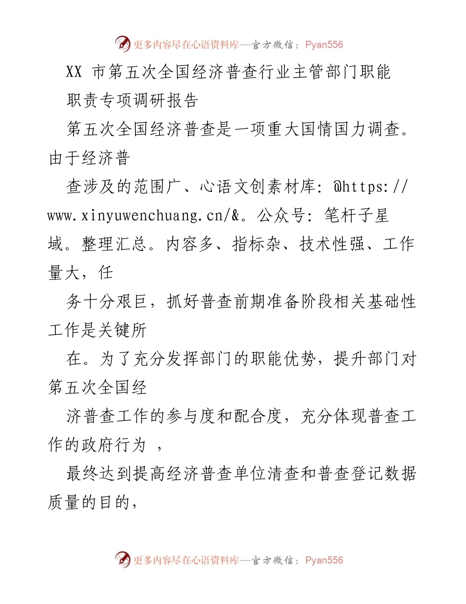 [调研报告] 经济普查准备 - XX市经济普查行业主管部门职能职责专项调研报告.docx_第1页